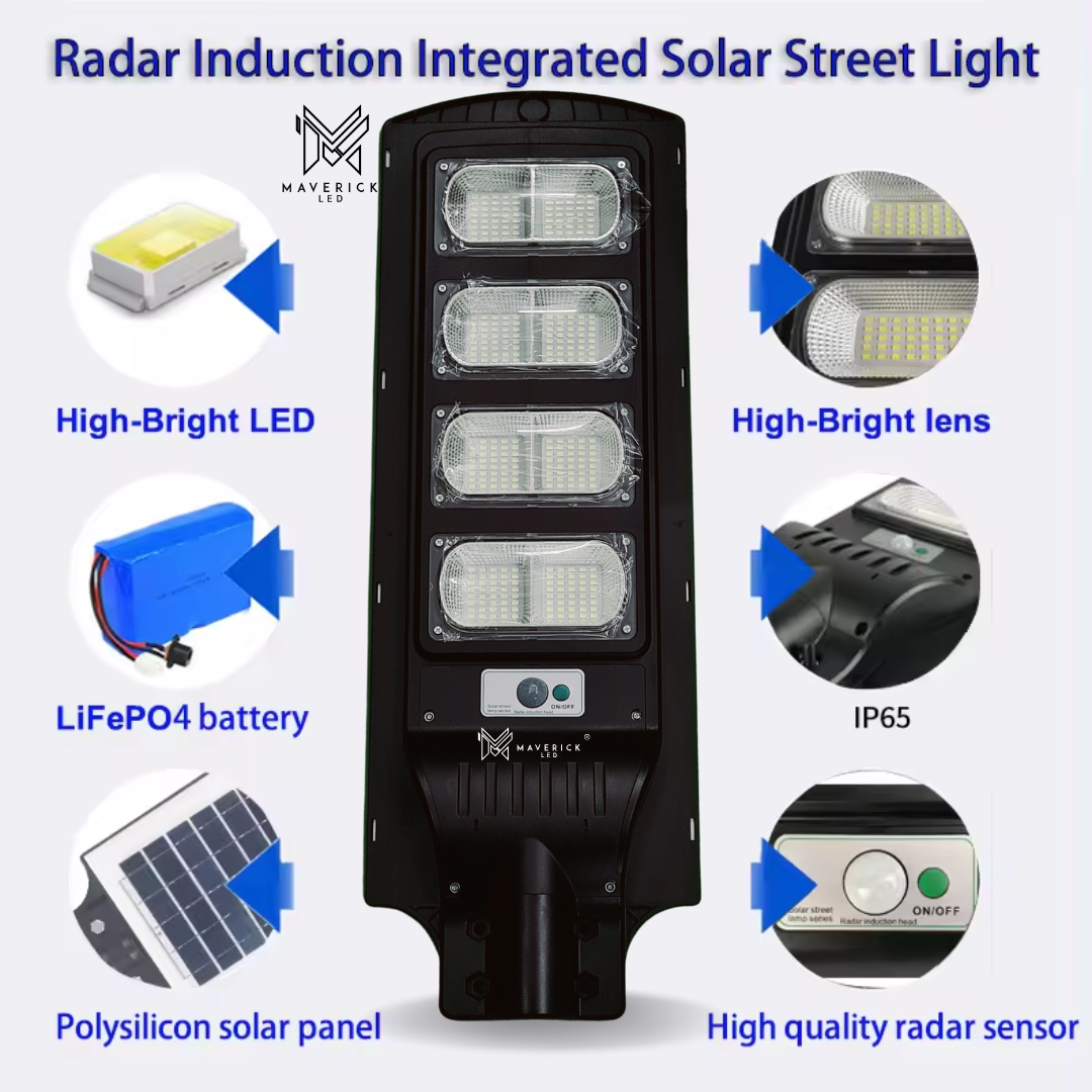 160W Solar Street Light with Motion Sensor – Dusk to Dawn Outdoor LED