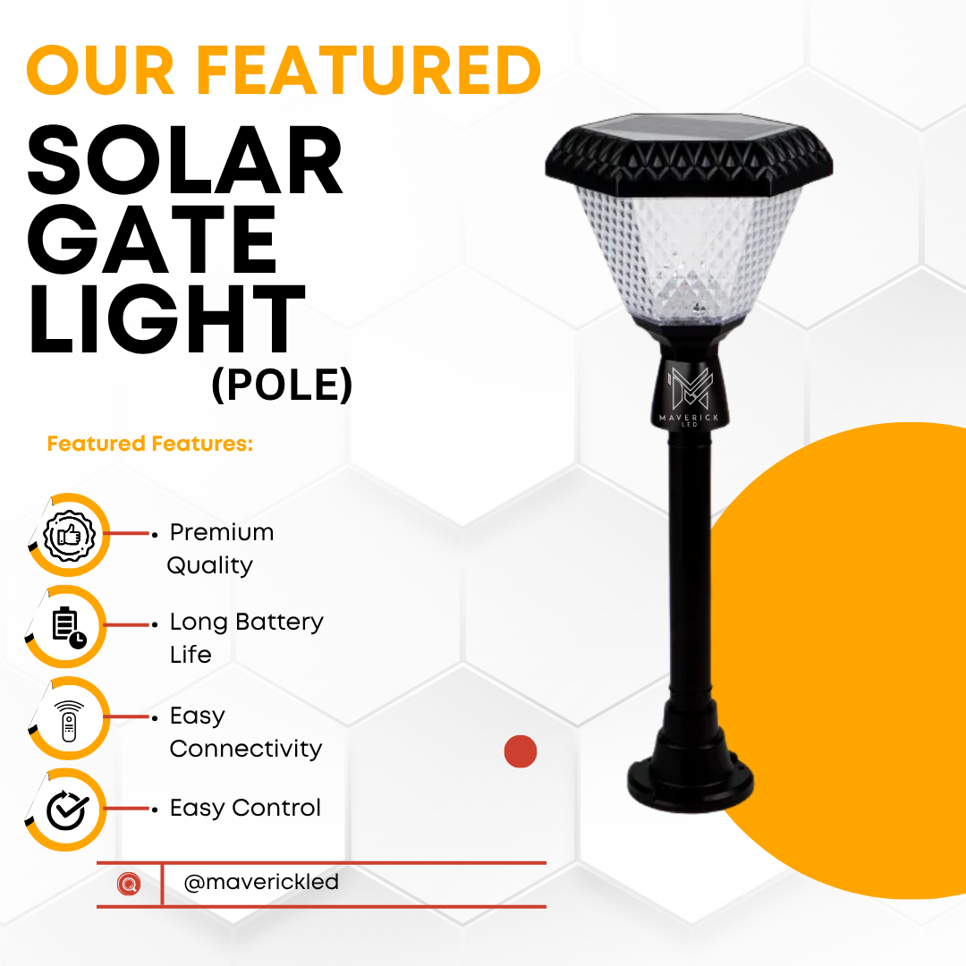 Solar Gate Light Pole Mount | 1000LM, IP65, PIR & Flat Base